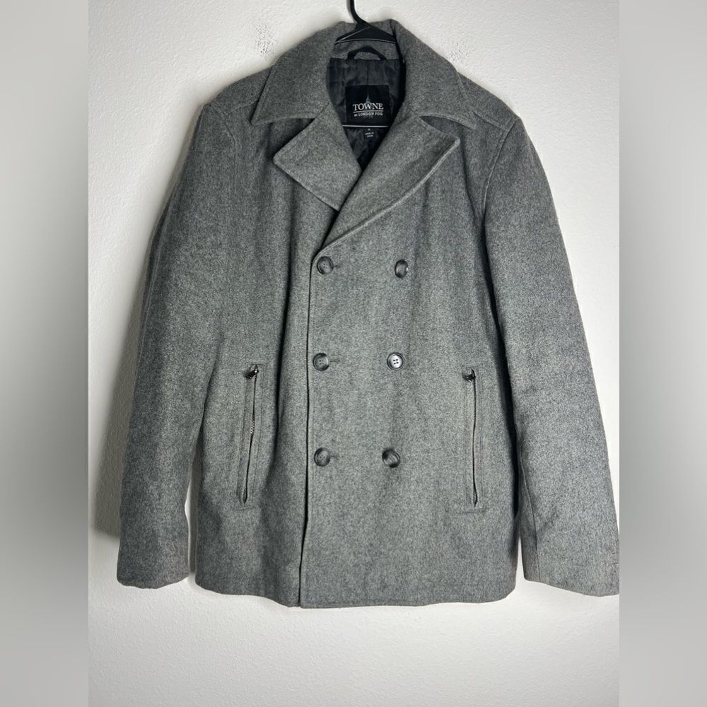 Towne By London Fog Men’s Wool Blend Coat Gray 2 Zip Packets Size S Lined